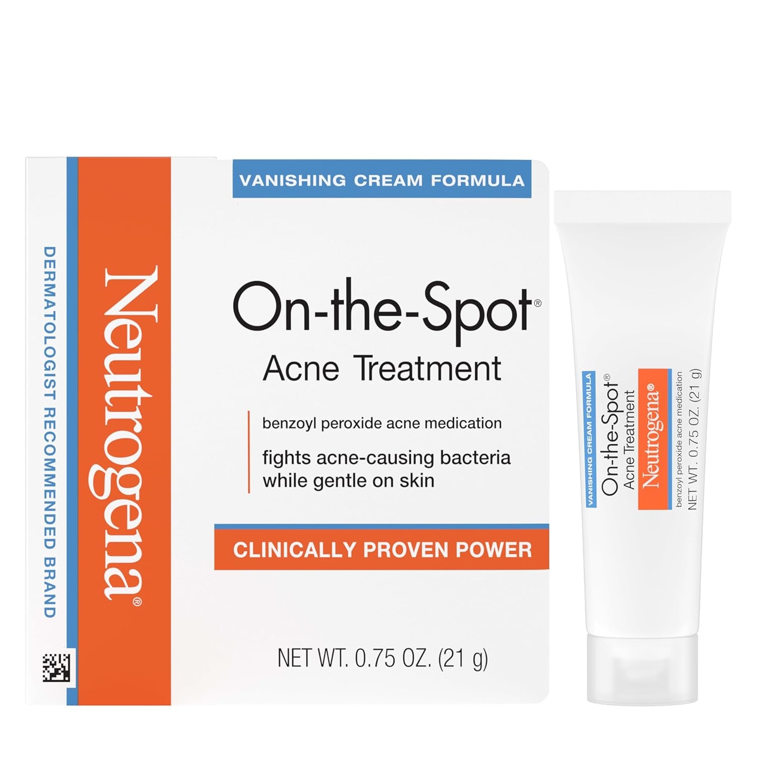 Neutrogena On-The-Spot Acne Spot Treatment Cream, 0.75 Oz | 2.5% Benzoyl Peroxide, Gentle Blemish Medicine, Acne-Prone Skin, Vanishing Formula, Clinically Proven Day-1 Results