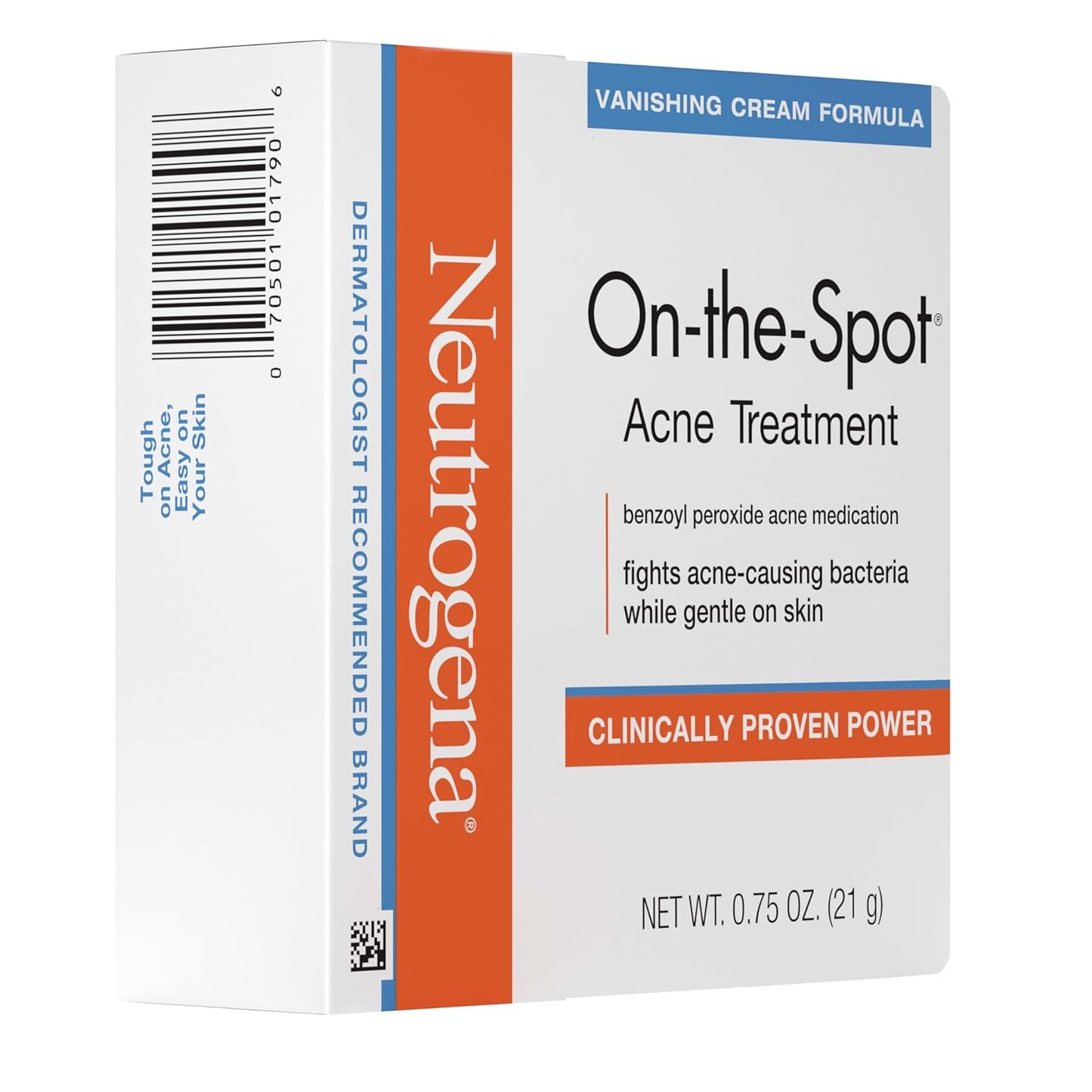 Neutrogena On-The-Spot Acne Spot Treatment Cream, 0.75 Oz | 2.5% Benzoyl Peroxide, Gentle Blemish Medicine, Acne-Prone Skin, Vanishing Formula, Clinically Proven Day-1 Results